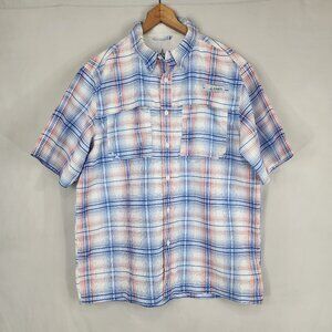 Habit Vented Shirt Womens L Short Sleeve UV 40+ Red White Blue Fishing Outdoor